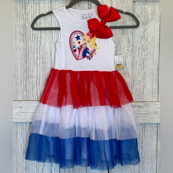 Jojo Patriotic Red, White, and Blue Dress with Bow sz 6/6X - Picture 1 of 4